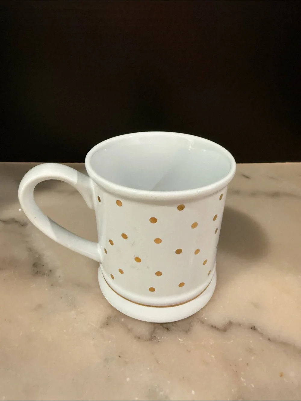 Pier 1 Imports Coffee Mug Tea Cup Personalized “E” White Mug W/Gold Polka Dots